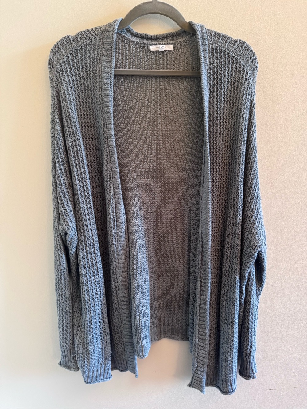 Maurices S/M Gray Green Open Knit Cardigan Long Sleeve Lightweight Sweater
